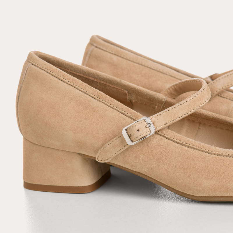 Babies à talon Kelly marron en cuir velours | Reqins