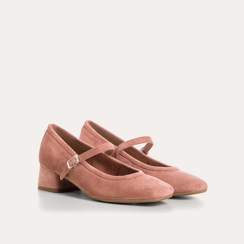 Kelly Brown Heel Mary Janes in Suede