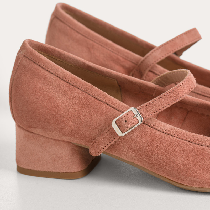Kelly Brown Heel Mary Janes in Suede