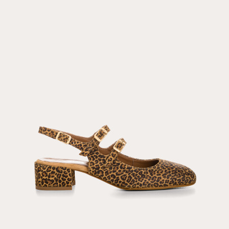 Ballerines slingback Rosewood léopard en cuir velours | Reqins