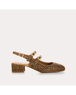 Ballerines slingback Rosewood léopard en cuir velours | Reqins