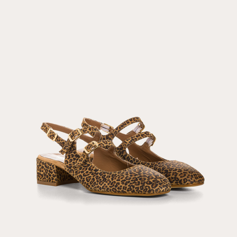 Ballerines slingback Rosewood léopard en cuir velours | Reqins