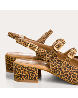 Ballerines slingback Rosewood léopard en cuir velours | Reqins