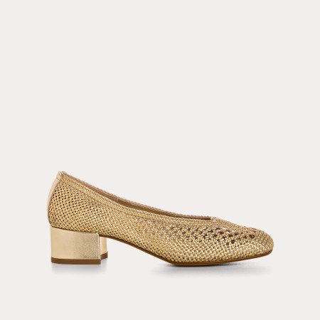 Golden Rika crochet square heel ballerinas