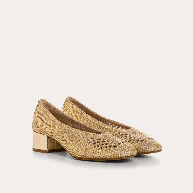 Ballerines Rika dorées en crochet à talon carré | Reqins