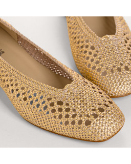 Ballerines Rika dorées en crochet à talon carré | Reqins