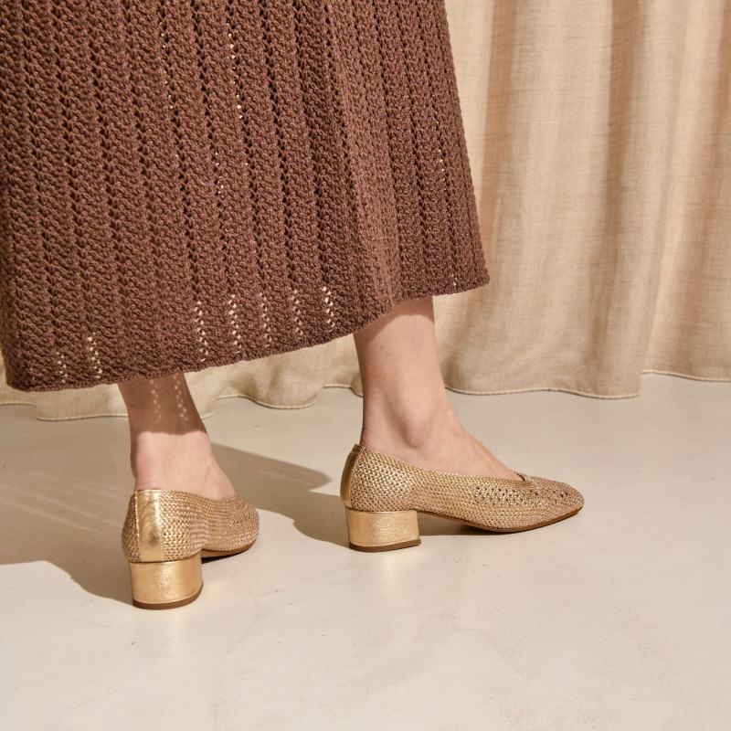 Rika metallics crochet heeled ballerinas | Elegant sparkle | Reqins