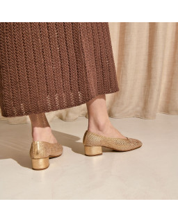 Ballerines Rika dorées en crochet à talon carré | Reqins