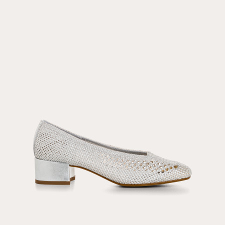 Rika metallics crochet heeled ballerinas | Elegant sparkle | Reqins