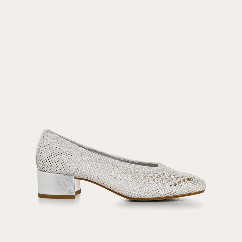 Rika metallics crochet heeled ballerinas | Elegant sparkle | Reqins