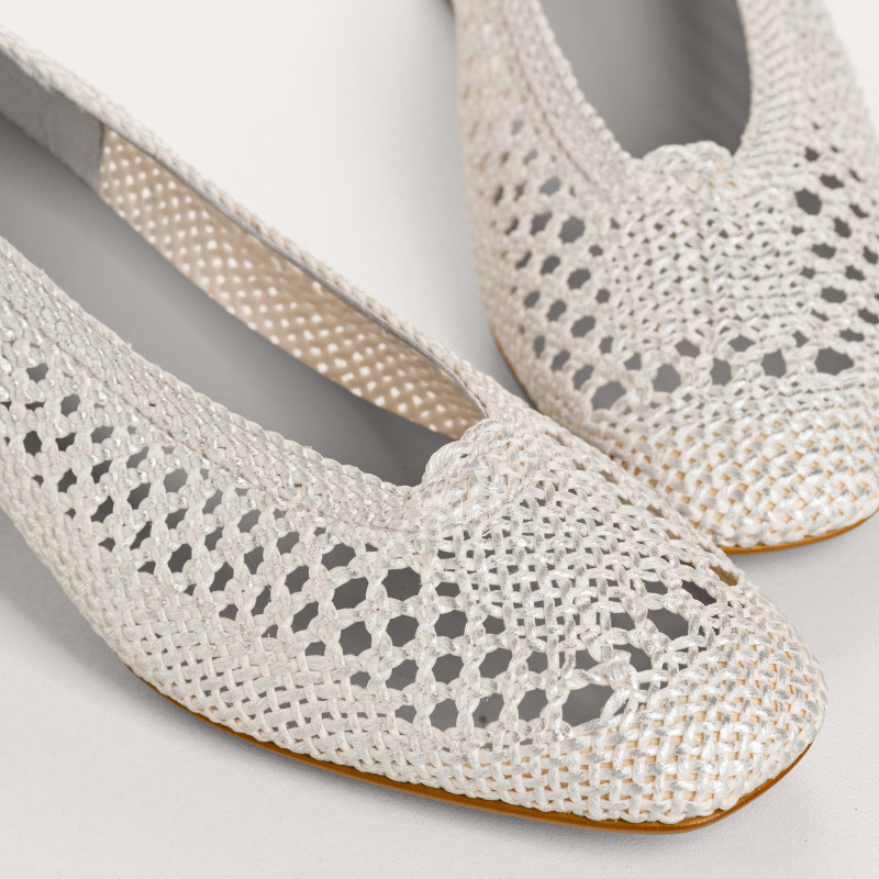 Rika metallics crochet heeled ballerinas | Elegant sparkle | Reqins
