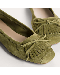 Hindi leather velvet ballerinas with fringes