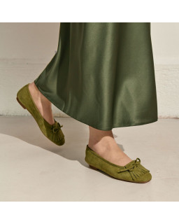 Hindi leather velvet ballerinas with fringes