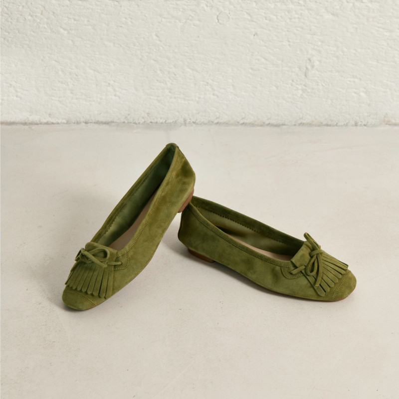 Hindi leather velvet ballerinas with fringes