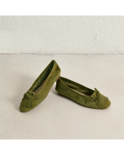 Hindi leather velvet ballerinas with fringes