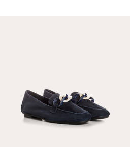 Hanissa leather loafers in chain velvet