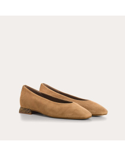 Ballerines Thea camel en cuir velours et imprimé zèbre | Reqins