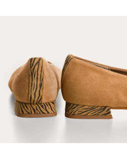 Ballerines Thea camel en cuir velours et imprimé zèbre | Reqins