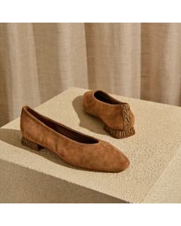 Ballerines Thea camel en cuir velours et imprimé zèbre | Reqins