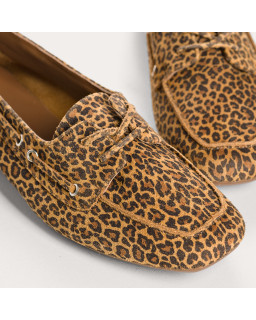 Mocassins Hublo léopard en cuir velours style bateau | Reqins
