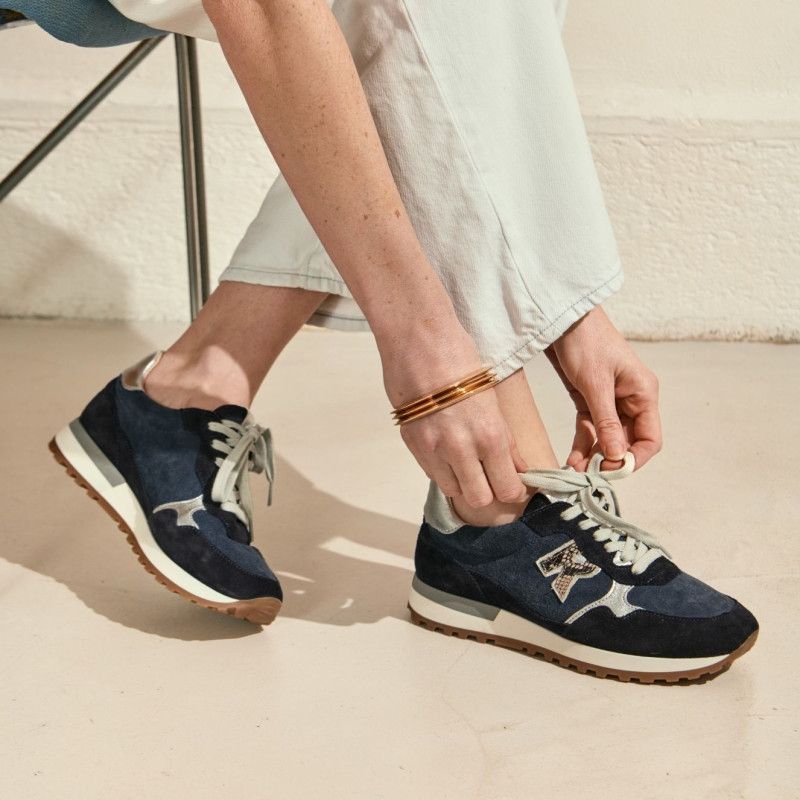 Baskets Mania en mix de cuir velours et matières | Reqins