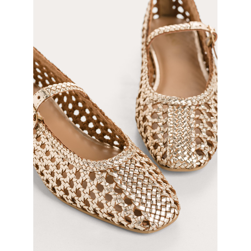 Satinka Braided Metallic Leather Mary Janes | Reqins