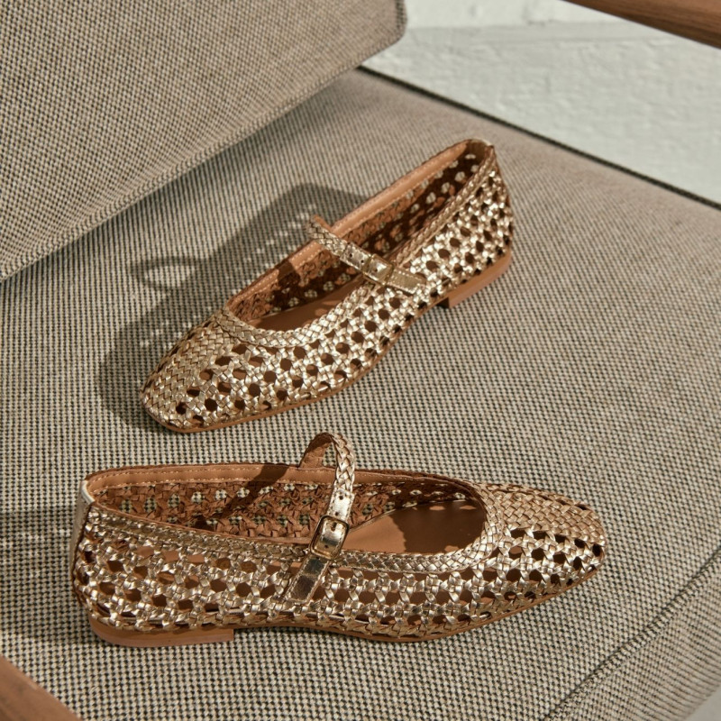 Satinka openwork metallic leather ballerinas