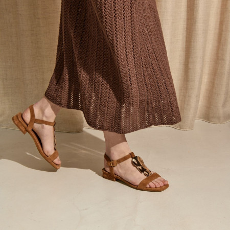 Sandales plates Capri en cuir velours | Reqins