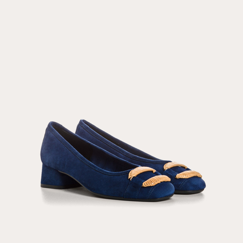 Kari suede heeled ballerinas with jewel buckel | Reqins