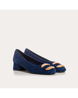 Kari suede heeled ballerinas with jewel buckel | Reqins
