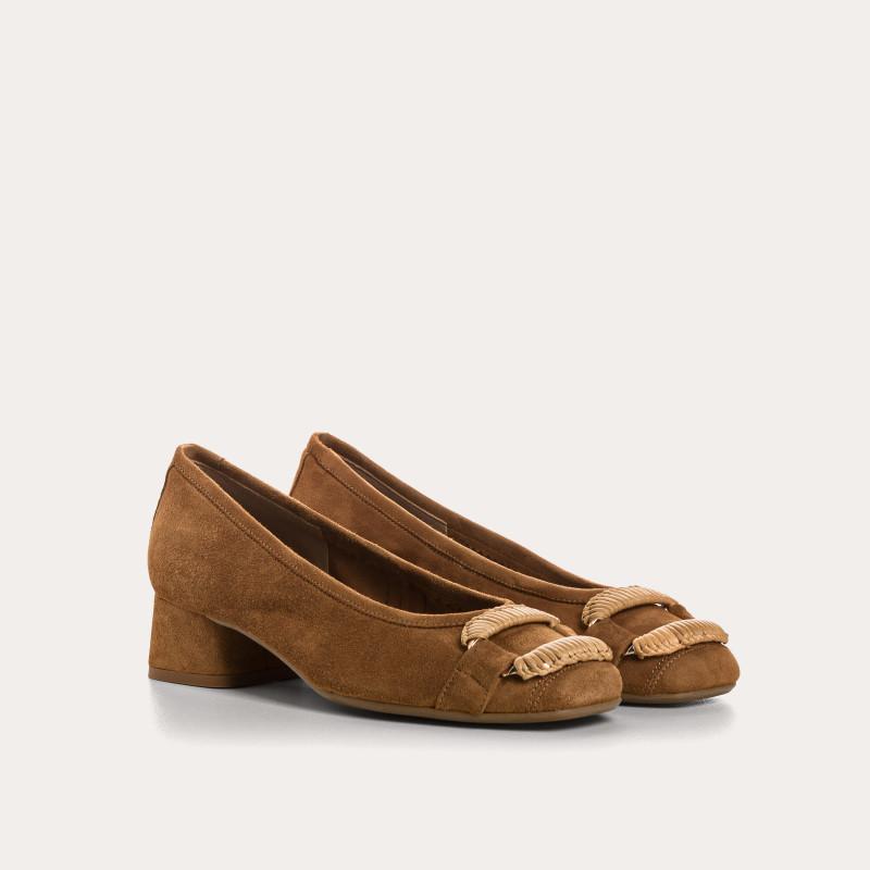 Kari suede heeled ballerinas with jewel buckel | Reqins