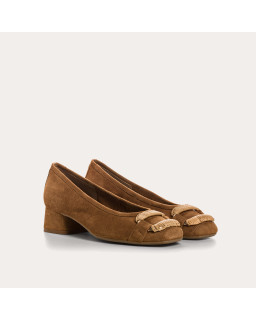 Kari suede heeled ballerinas with jewel buckel | Reqins