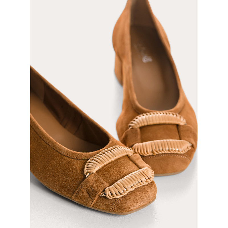 Kari suede heeled ballerinas with jewel buckel | Reqins