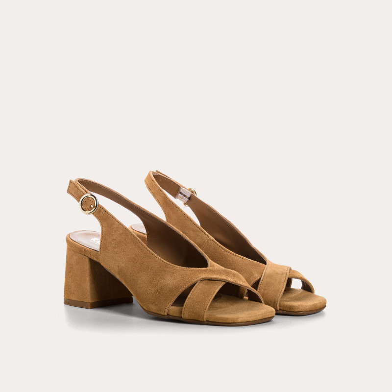 Sandales Orea en cuir velours à talon carré | Reqins
