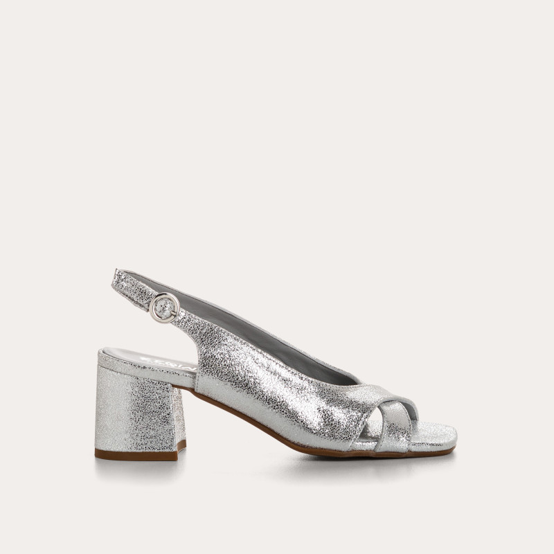 Sandales slingbacks Orea en cuir métallisé craquelé | Reqins
