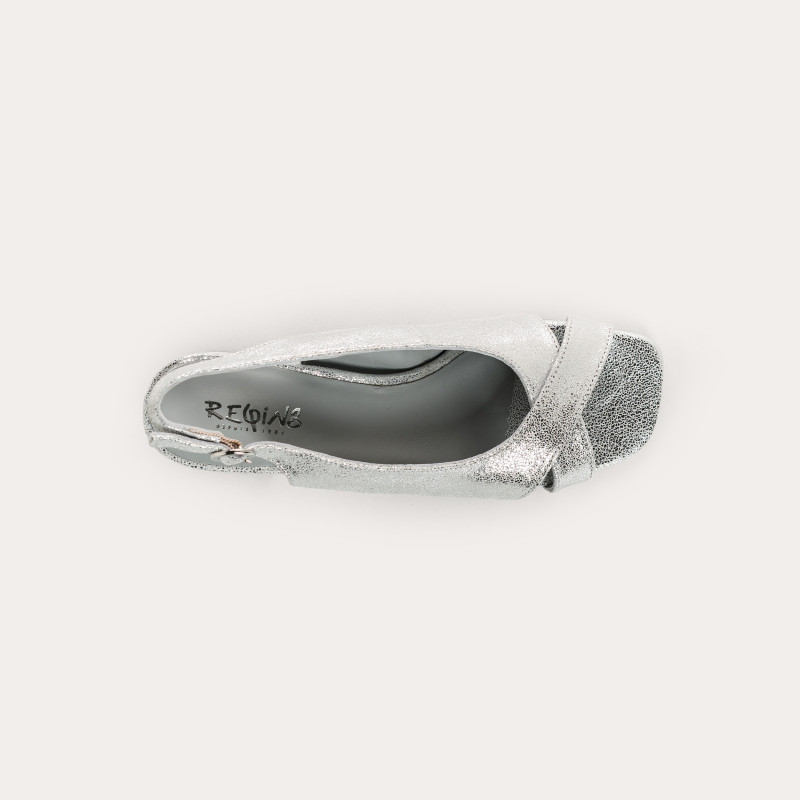 Sandales slingbacks Orea en cuir métallisé craquelé | Reqins