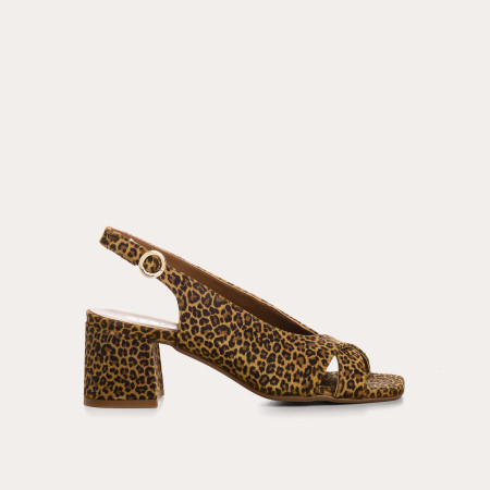 Sandales slingbacks Orea léopard en cuir velours | Reqins