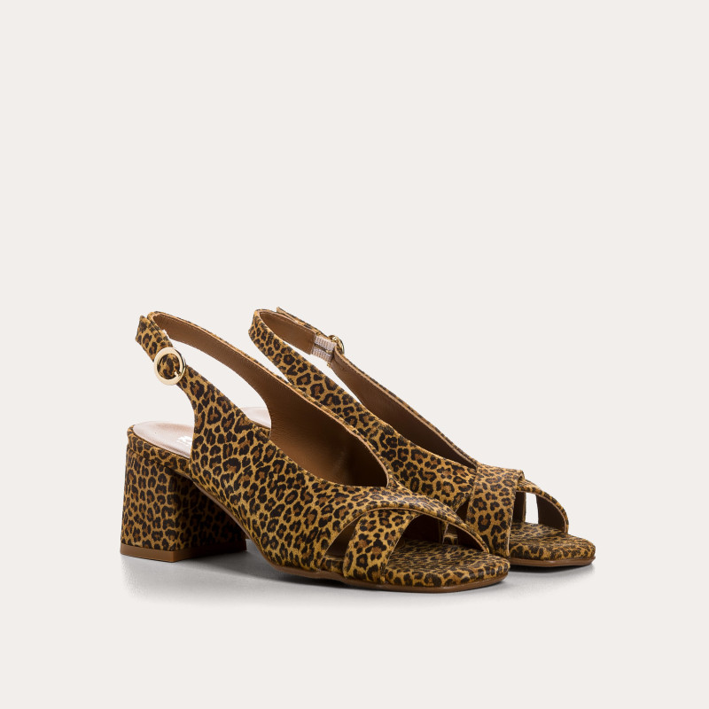 Sandales slingbacks Orea léopard en cuir velours | Reqins