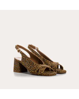 Sandales slingbacks Orea léopard en cuir velours | Reqins