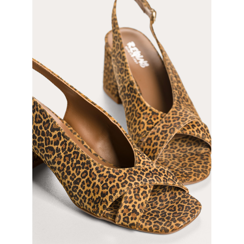 Sandales slingbacks Orea léopard en cuir velours | Reqins