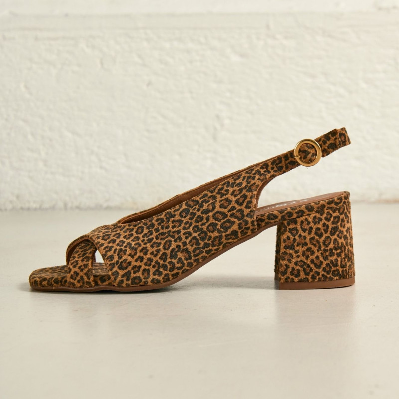 Sandales slingbacks Orea léopard en cuir velours | Reqins