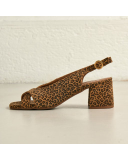 Sandales slingbacks Orea léopard en cuir velours | Reqins