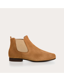 Bottines Chelsea plates en cuir velours avec élastiques